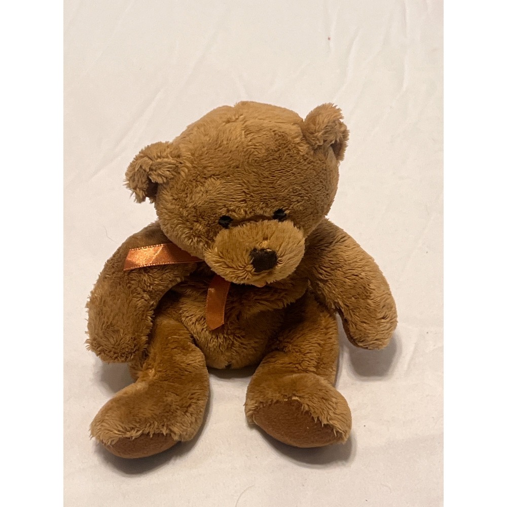 Ty Fuddle Brown Teddy Bear Plush 2007 Shaggy Stuffed Animal Orange Ribbon 7 inch
